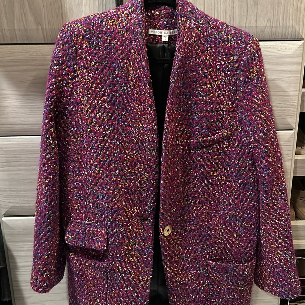 VERONICA BEARD Crispin Coat, Purple Multi Metallic Boucle Fabric, Size 8